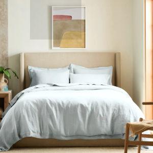 European Linen Double Flange Duvet Cover in Mist