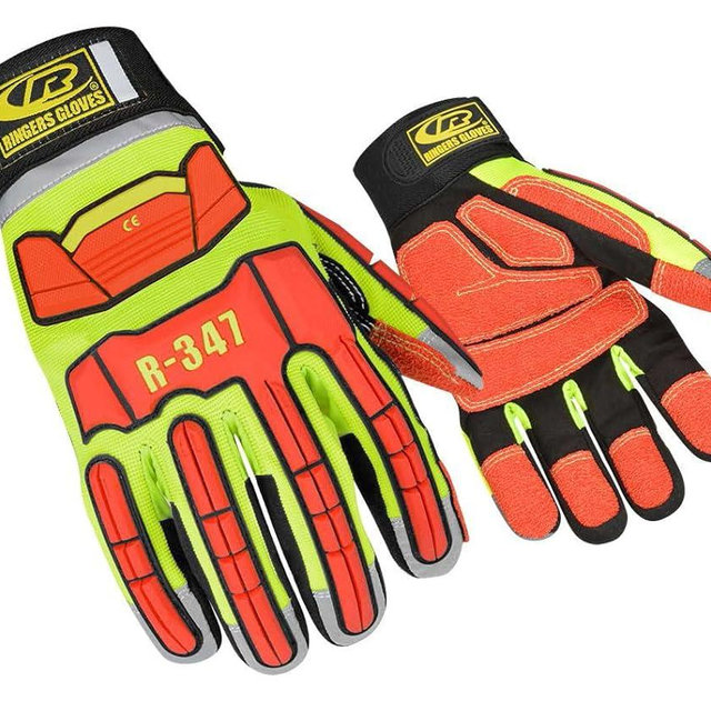 Ansell Ringers Gloves R-347 Rescue Glove, Protection in High Intensity Jobs - First Responders, Rescue, Extrication, Hi-Vis, Large