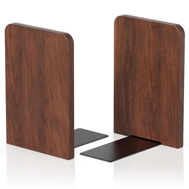 Book Ends, Non-Slip Bookends, Heavy Duty Wooden Bookend Support for Books and Movies (1, Square bookends)