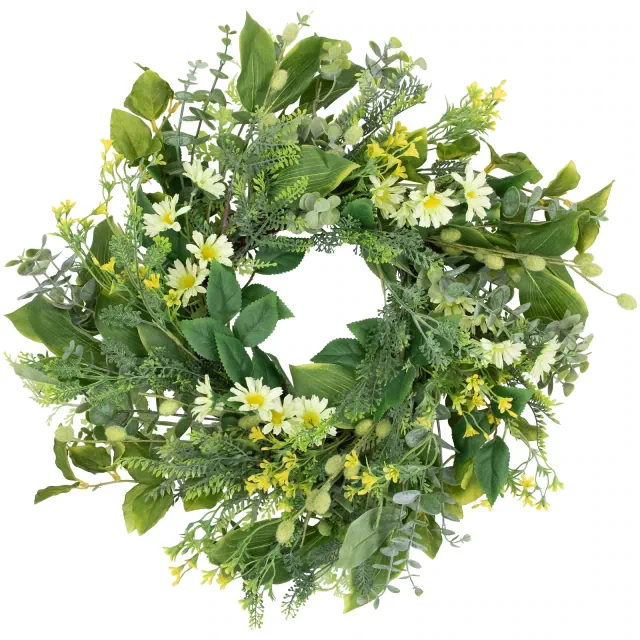 Northlight Mixed Foliage and Daisy Spring Wreath - 20"