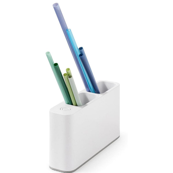 YouCopia SipStation Straw Holder, Reusable Straw Organizer for Kitchen Storage, Speckled White