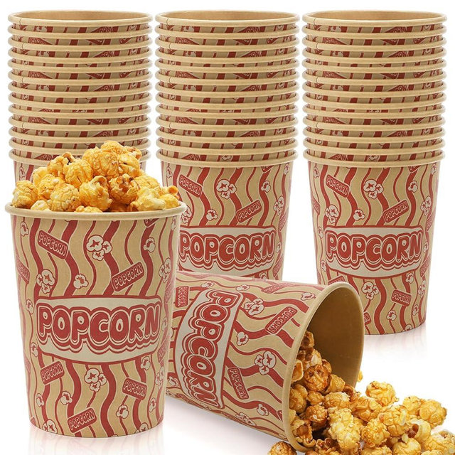 Nagpew 50 Pieces Popcorn Buckets, 32 Oz Grease-proof Kraft Popcorn Cups, Disposable Potato Chips Container Tubs Bulk for Movie Night, Theater, Home, Party, Camping