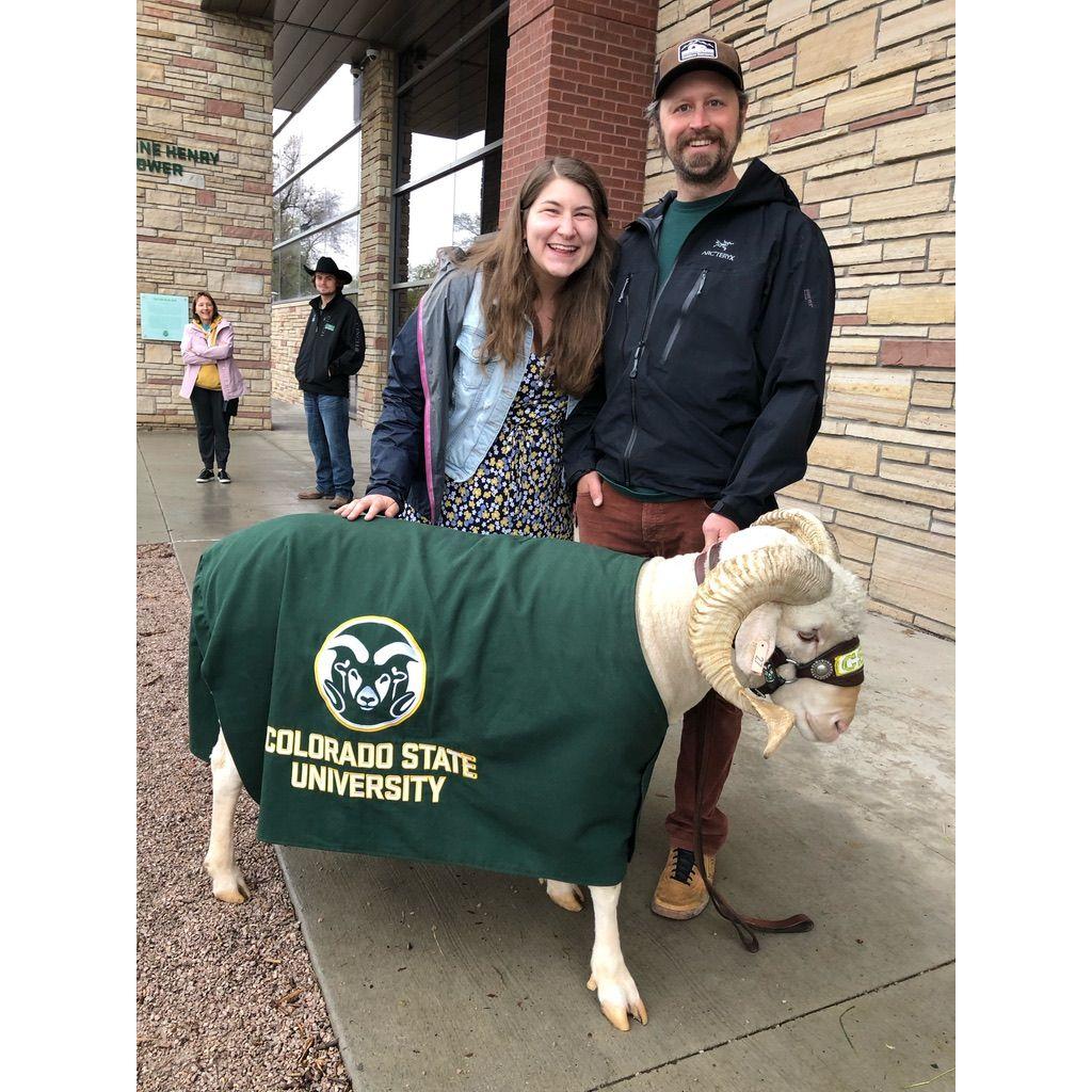 Here we are with Colorado State University's mascot CAM the Ram! Matt graduated with a Master's degree and Brittany works in the Office of Admissions. May 2023.