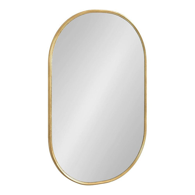 Kate and Laurel Caskill Modern Rounded Capsule Hanging Wall Mirror, 22 x 34, Gold, Glam Round Rectangular Narrow Mirror for Wall