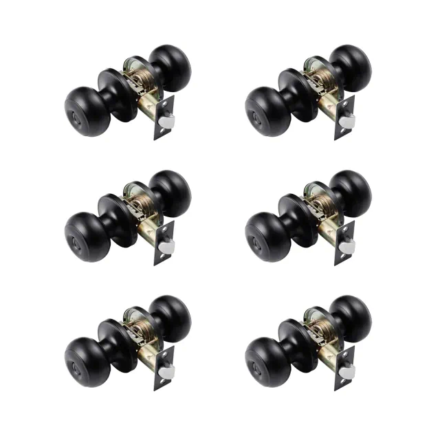 VEVOR 6 Pack Black Door Knobs, Privacy Door Knob with Round Ball, Keyless Exterior & Thumb Turn Lock Interior, All Metal Doorknobs Hardware, Black