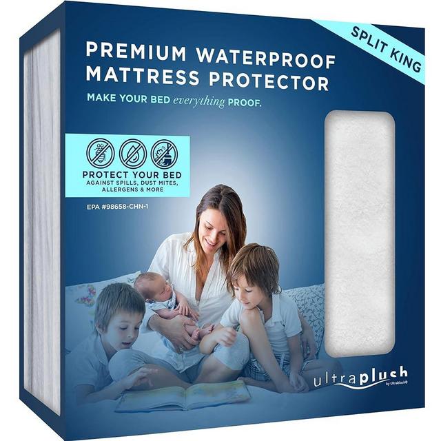 UltraBlock Split King Waterproof Mattress Protector - Soft, Breathable, Noiseless, 15-18" Deep
