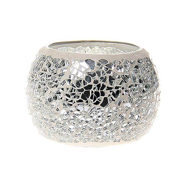 shiyacraft Mosaic Bowl Tea Light Candle Holders, Round Glass Votive TeaLight Candle Holder for Wedding Centerpieces and Home Decor (Silver)