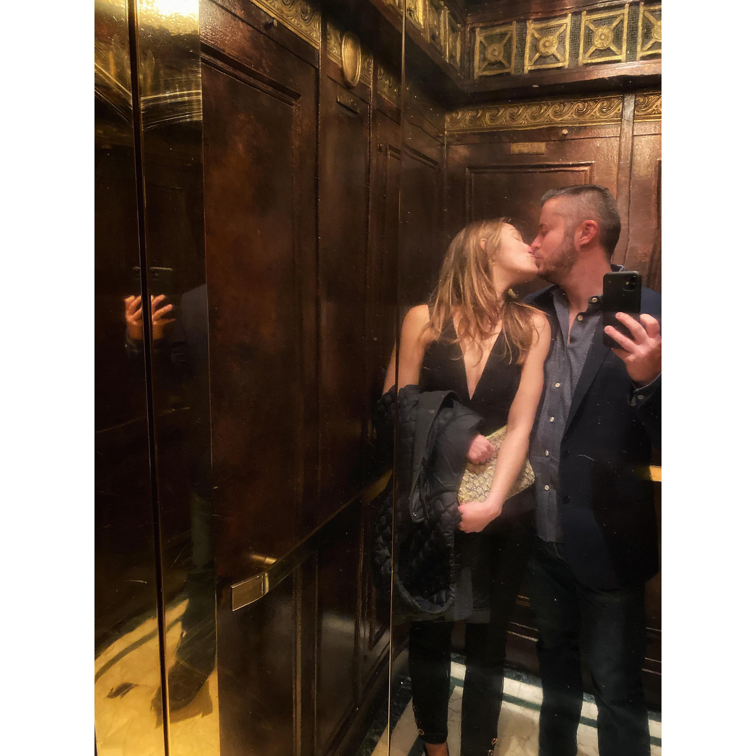 New Years Eve in a mirrored elevator
