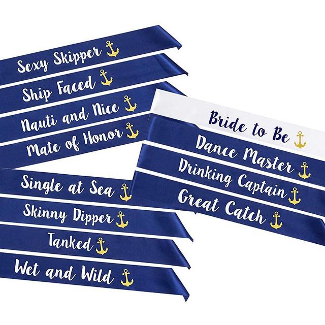 “Last Sail Before The Veil” Bachelorette Sashes | 12 Pack | 1 Bride to be Sash and 11 Bride Tribe Sashes with Fun Nautical Phrases