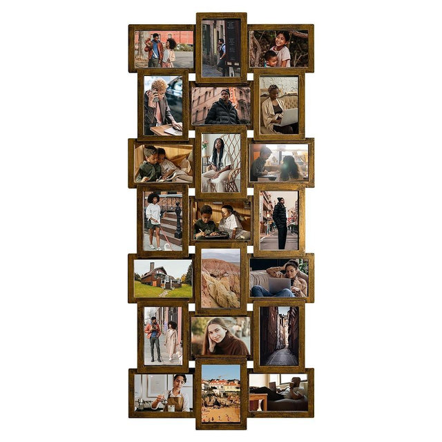 J.M.Deco Collage Picture Frames for Wall Decor, 21-Opening Reunion Family Friends Picture Frame Set, Photo Frames Collage for Living Room Bedroom, Gallery Puzzle Collage Wall Hanging for 4x6, Gold