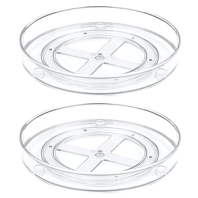 2 Pack Lazy Susan Cabinet Organizer, 10.6" Clear Turntable Organizer Rotating Tray Kitchen Storage Spice Rack Cosmetic Makeup Organizers for Pantry Countertop Fridge Vanity Bathroom