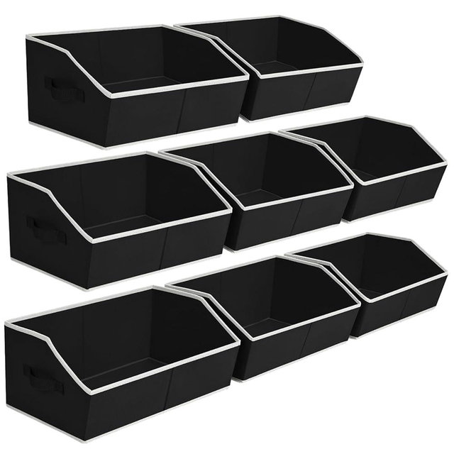 Homsorout Closet Baskets for Shelves Trapezoid - Decorative Storage Baskets with Handle, Closet Bins for Organization, Shelf Storage Bins for Clothes, Books, Home, Office, 8 Pack, Black