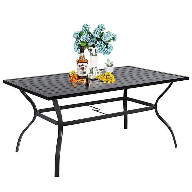 Oakcloud 60"x37" Patio Dining Table, Outdoor Metal Rectangular Table Patio Furniture Classic Black Table with 1.57" Umbrella Hole, for Garden Backyard Poolside Deck