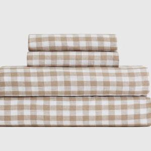 European Linen Sheet Set - Queen/ Cafe Gingham