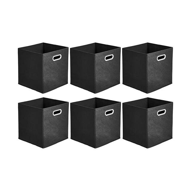 Amazon Basics Collapsible Fabric Storage Cubes with Oval Grommets - 6-Pack, Black