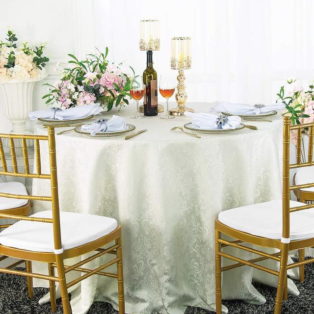 Wedding Linens Inc. 120 Inch Round Jacquard Damask Polyester Tablecloths Table Cover Linens for Restaurant Kitchen Dining Wedding Party Banquet Events - Ivory