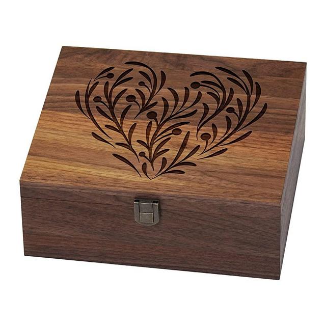 EDUROMI Walnut Wooden Memory Keepsake Box with Hinged Lid and Latch for Precious Items, Decorative Storage Box Store Jewelry Toys Keepsakes Photos Gift Boxes