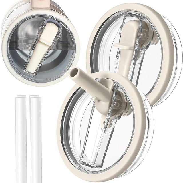 2 Pack 40 Oz Tumbler Lid Replacement - Flip Straw, No Spill, Leak Proof Travel Tumbler Covers