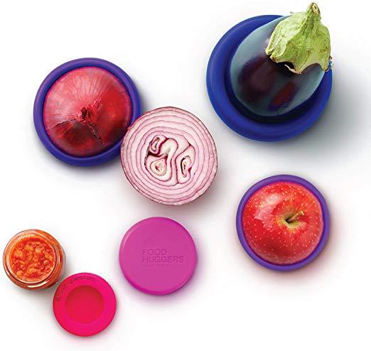 Food Huggers Reusable Silicone Food Savers Set of 5 (Bright Berry) - Patented Product