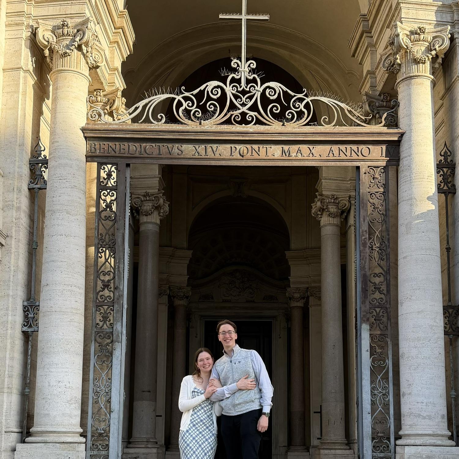 Standing outside Santa Croce in  Gerusalemme in Rome where we got engaged!