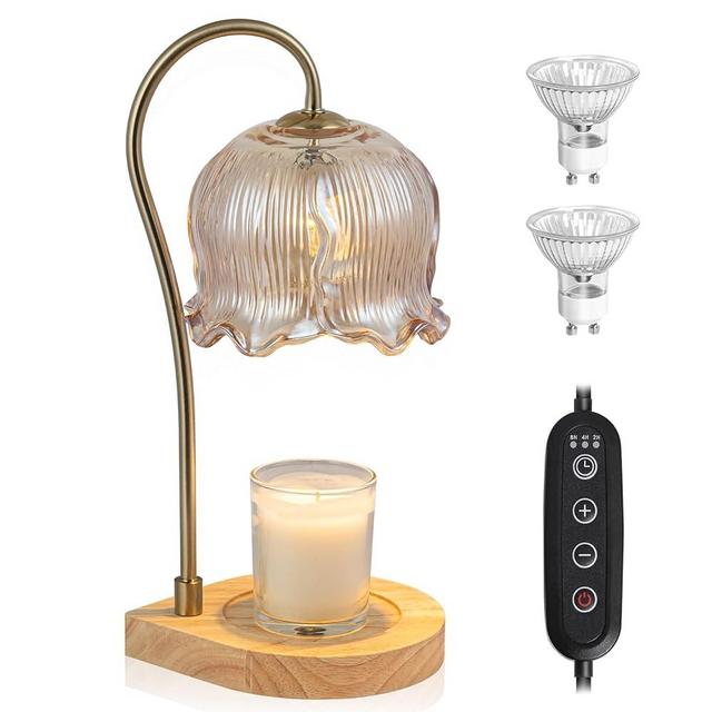 GIEERE Flower Candle Warmer Lamp with Timer, Dimmable Candle Lamp Warmer, Housewarming Gifts for Women, Candle Wax Warmer Candle Light for Bedroom (2 Bulbs)