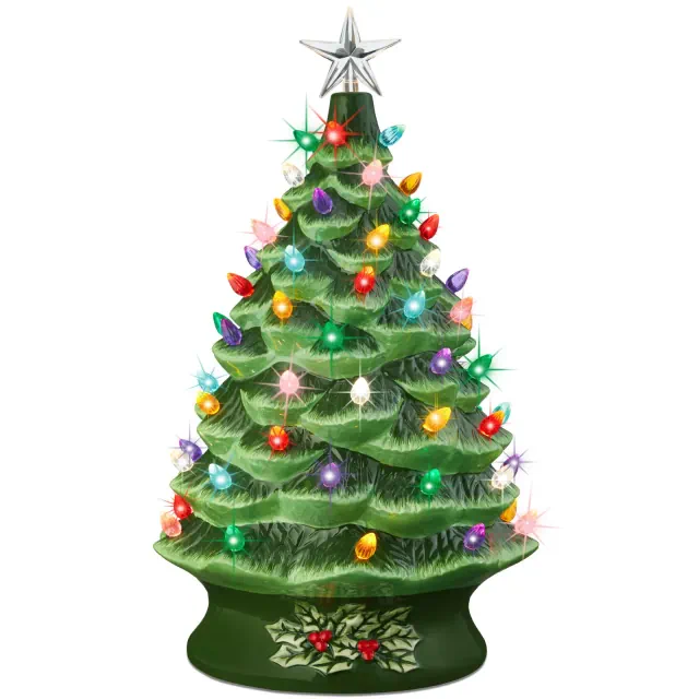 Best Choice Products 24in X-Large Pre-Lit Ceramic Christmas Tree Decor w/ 74 Multicolor Bulbs, LED Light - Green
