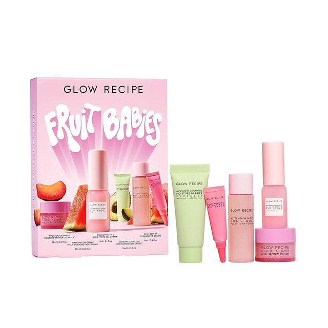 Glow Recipe Fruit Babies Skincare Kit - Gift Set with Ceramide Facial Cleanser + BHA Toner + Vitamin C Eye Cream + Hyaluronic Acid Cream + Niacinamide Dew Drops (5 Count)