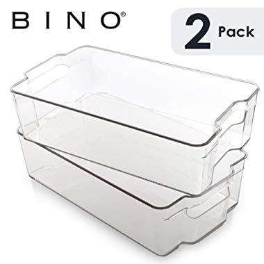 BINO Stackable Plastic Organizer Storage Bins, X-Large - 2 Pack - Pantry Organization and Storage Refrigerator Organizer Bins Fridge Organizer Freezer Organizer Pantry Organizer Pantry Storage