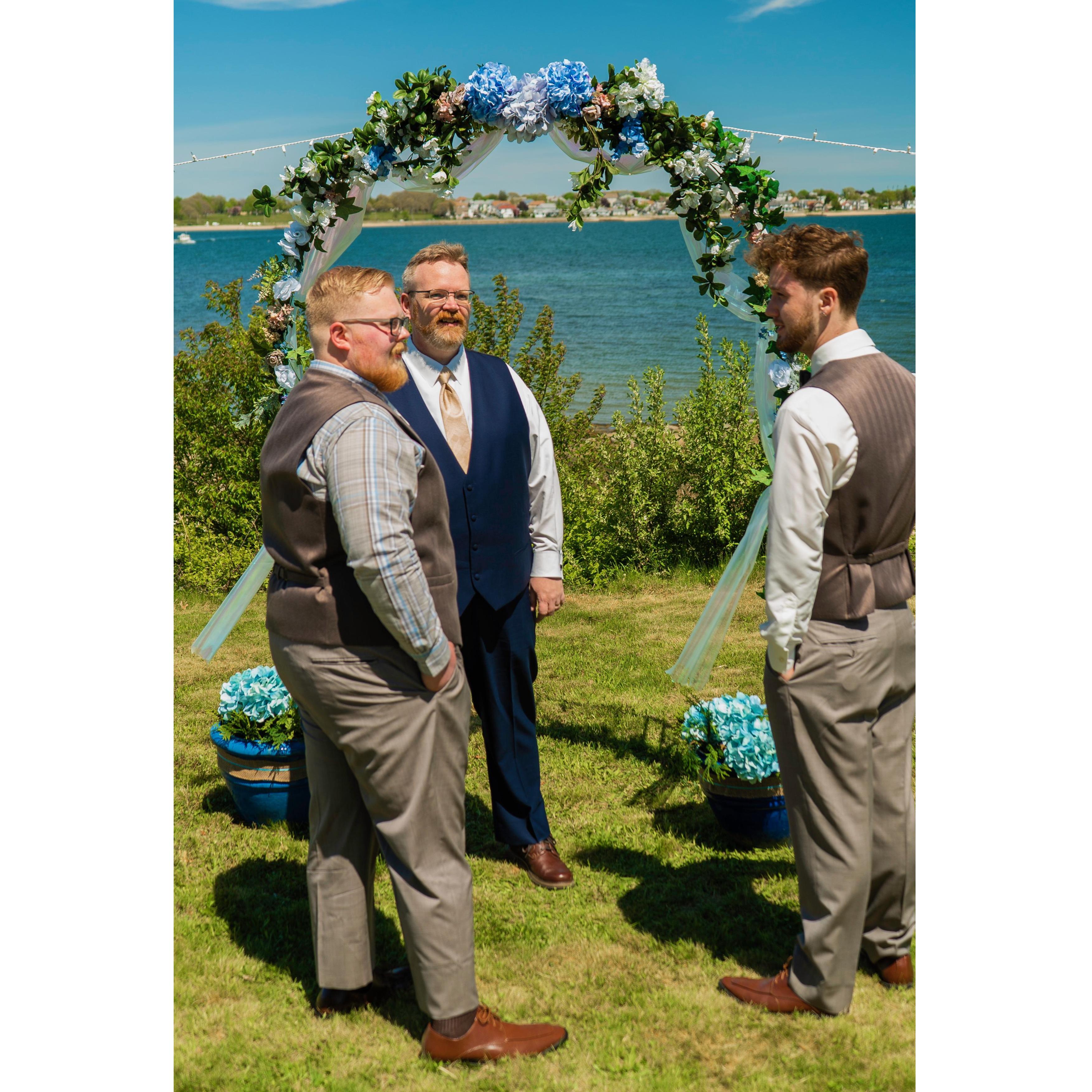 Drew, Don, and Noah visiting before ceremony