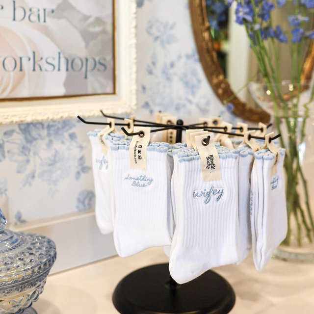 Something Blue Socks, Wifey Socks, Embroidered Socks, Bridal Party Gift, Something Blue Bridesmaid Gift by Blissful Socks