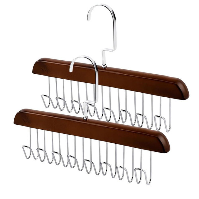 Plowatxi Belt Hangers for Men - 2 Pack Belt Organizer for Closet with 16 Metal Hooks Bra Organizer for Closet - Non-Slip Belt Holder for Closet Space Saving Belt Holder Belt Rack for Closet Brown