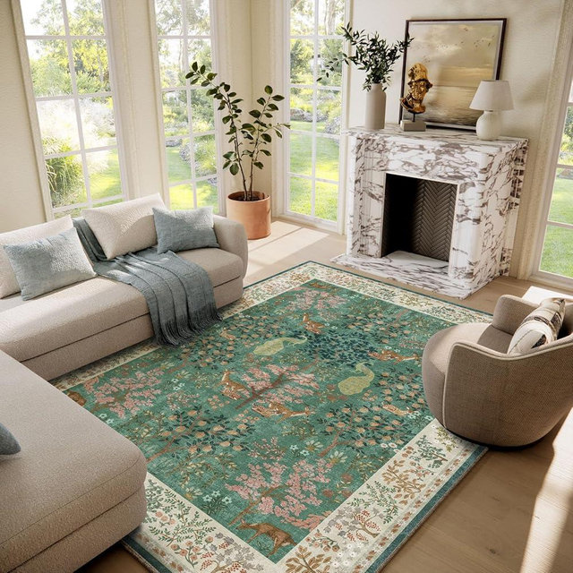 Washable Area Rugs for Living Room: 6x9 Bedroom Rug Stain Resistant Non Slip Low Pile Lightweight Soft Carpets for Living Room Dining Room Kitchen Nursery Kids Room Farmhouse Indoor