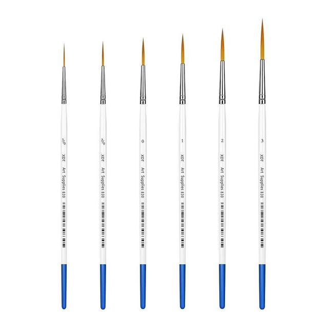 XDT#830 Rigger Artist Paint Brush 6 Piece Set Extra Long Fine Point Liner Tip #000#00#0#1#2#3, Scale Models Nail Acrylic Oil Watercolor