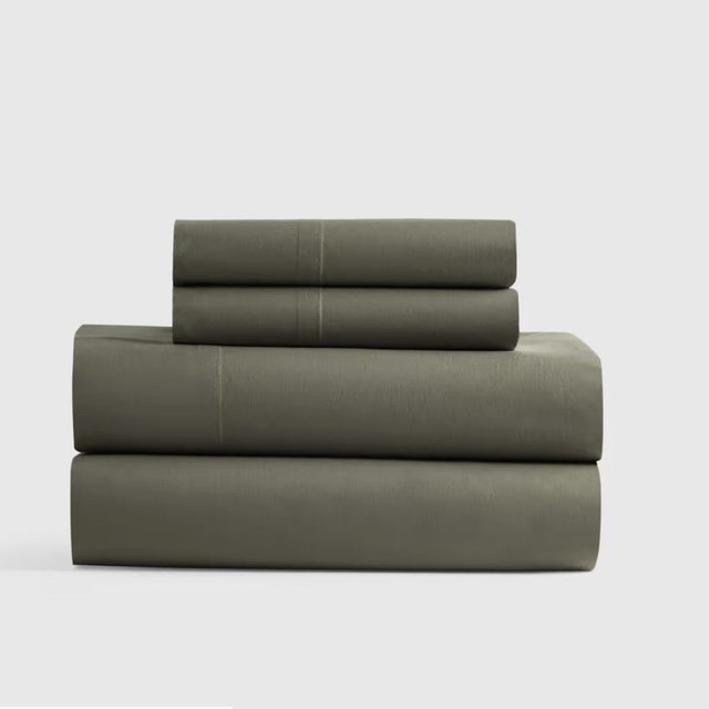 Organic Crisp Percale Sheet Set - Queen Olive Green