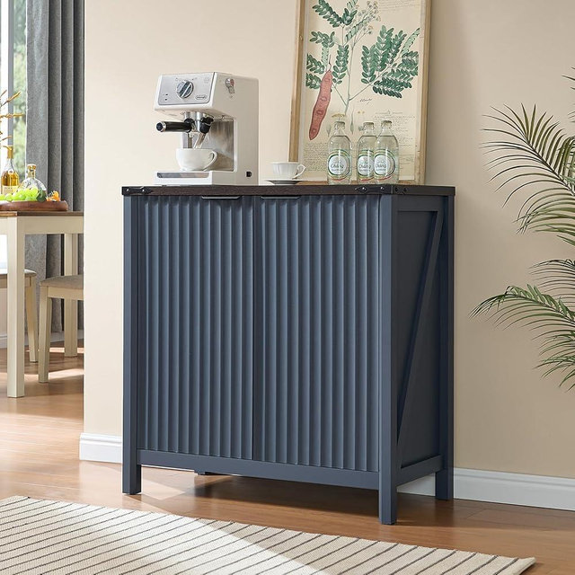 BuildHom 32" Sideboard Buffet Cabinet with Storage, Fluted Accent Storage Cabinet with 2 Doors, Modern Accent Coffee Bar Console Table for Kitchen, Entryway, Navy Blue
