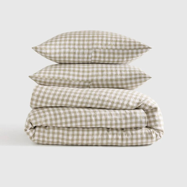 European Linen Gingham Duvet Cover Set - Willowleaf, King/Cal King