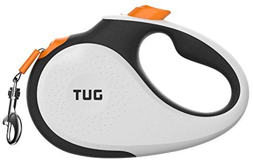 TUG Patented 360° Tangle-Free, Heavy Duty Retractable Dog Leash with Anti-Slip Handle; 16 ft Strong Nylon Tape/Ribbon; One-Handed Brake, Pause, Lock