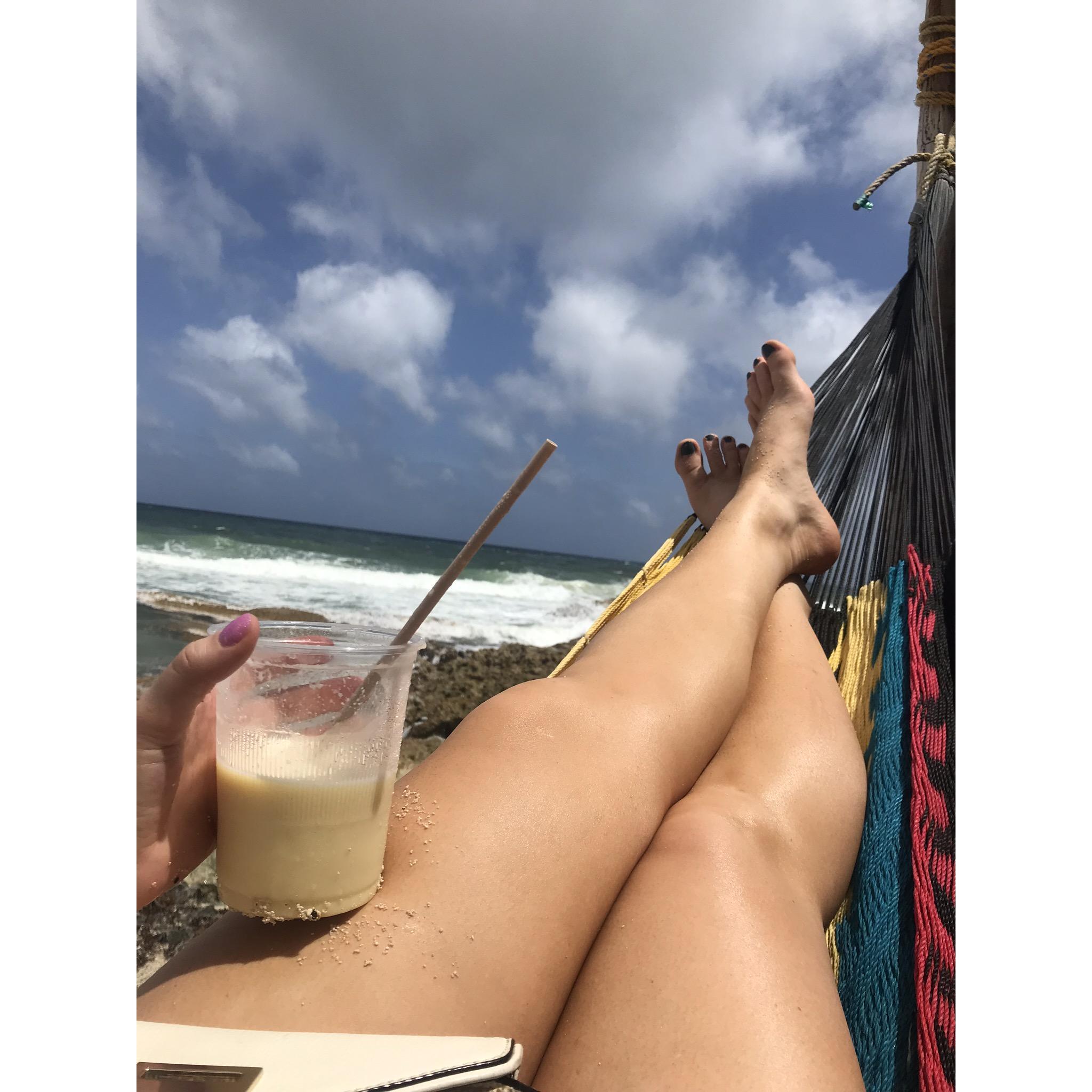Beachfront hammock bar on Cozumel