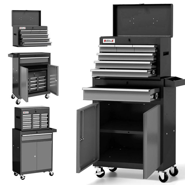 7-Drawer Tool Chest with Wheels,40'' Rolling Tool Chest with Drawers,Portable Tool Cabinet with Liners,Detachable Top Tool Box,Rolling Tool Box for Garage Storage,Workshop,Warehouse,Black