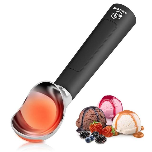 Dalicode Heated Ice Cream Scoop – Electric Scooper for Hard Ice Cream and Desserts, Handheld Heating Up to 158°F, Rechargeable with LED Display, Easy to Clean, Ideal Summer Gift (Black)