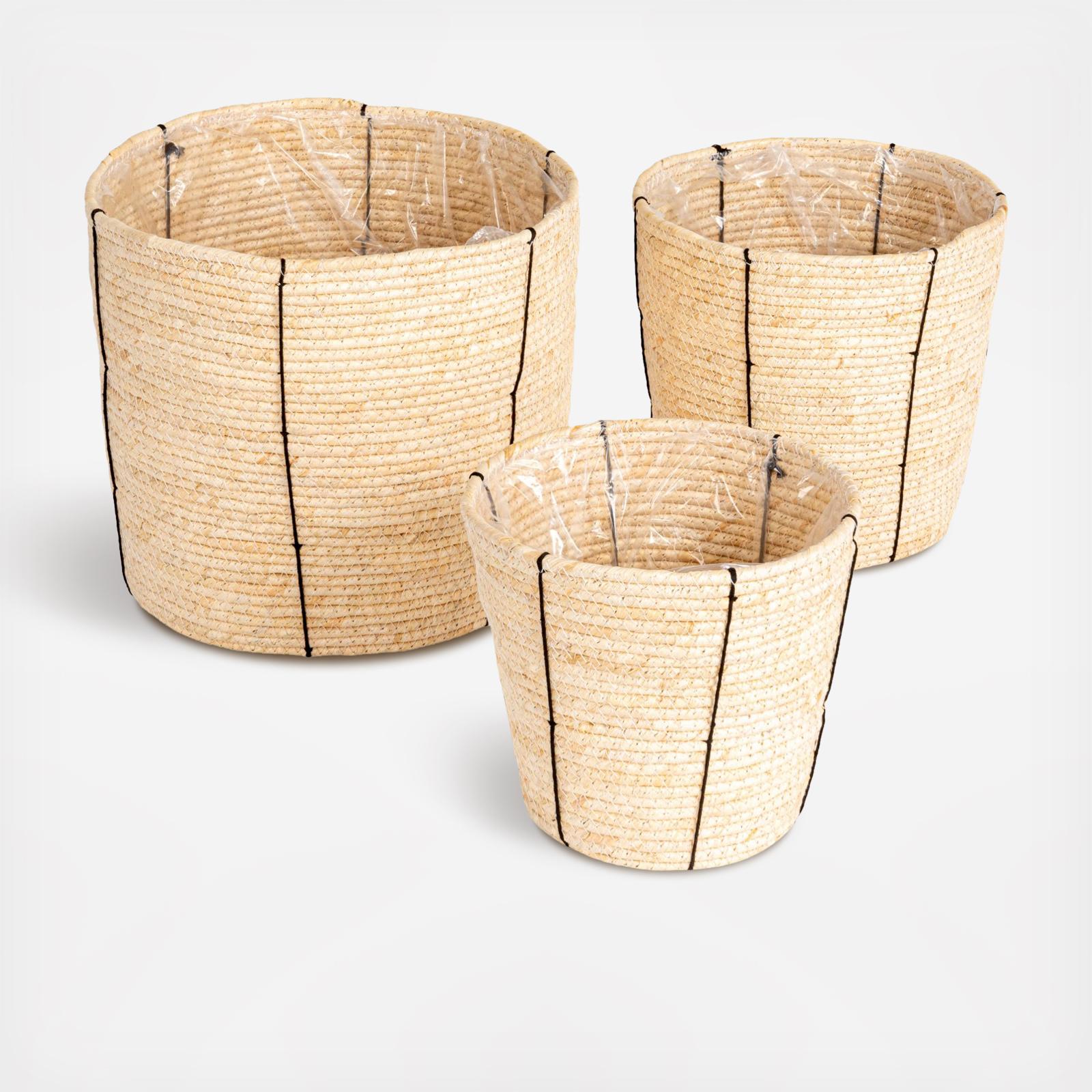 Household Essentials, Handwoven Corn Rope 3-Piece Basket Set | Zola