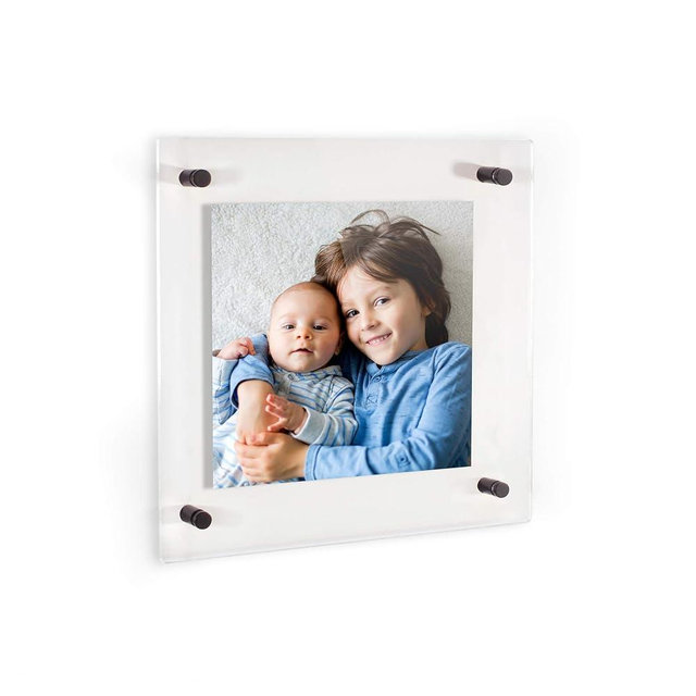ArtToFrames Floating Acrylic Frame for Pictures Up to 10x10 inches (Full Frame is 14x14) with Black Standoff Wall Mount Hardware, Acrylic-109-10x10-72