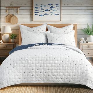 Embroidered Swiss Dot 3-Piece Reversible Quilt Set