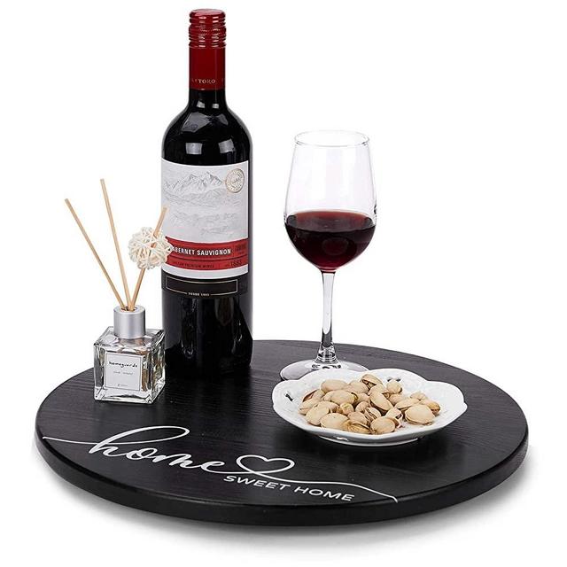 AW BRIDAL 15 Inches Wooden Lazy Susan Turntable for Pantry Cabinet or Table - Black Solid Wood Spinning Kitchen Table Organizer - 360 Degree Smooth Rotation Swivel