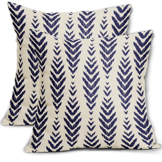Sweetshow Navy Boho Pillow Covers 18x18 Set of 2 Bohemian Ethnic Geometric Herringbone Print Decorative Throw Pillows Outdoor Pillowcase Square Linen Farmhouse Cushion Case Decor for Couch Sofa Bed