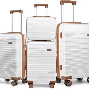Somago 3 Piece Luggage Sets with a Cosmetic Case Expandable (Only 24'') Suitcase PC Lightweight Suitcase Sets of 4 with Wheels TSA Lock YKK Zippers for Man Woman Travel Business(White)