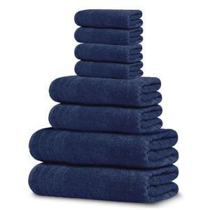 Tens Towels Pack of 8 Towels Set, 2 Extra Large Bath, 2 Hand, 4 Washcloths, 100% Cotton, Lighter Weight, Quicker to Dry, Super Absorbent, Perfect for Bathroom, Navy