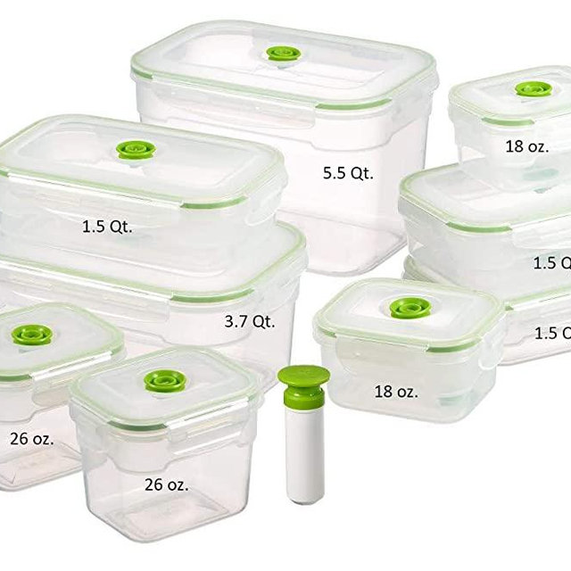 Lasting Freshness Vacuum Seal Food Storage Containers - Deep Freezer Food Sealer - Hand Held Vacuum Food System - Quick Seal Marinator - Rectangle - 19Pc - Green Color