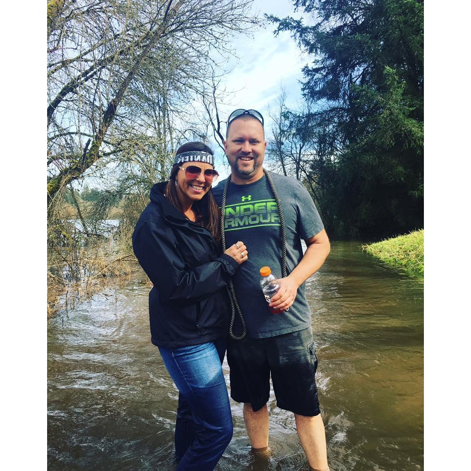 Walking though water hike