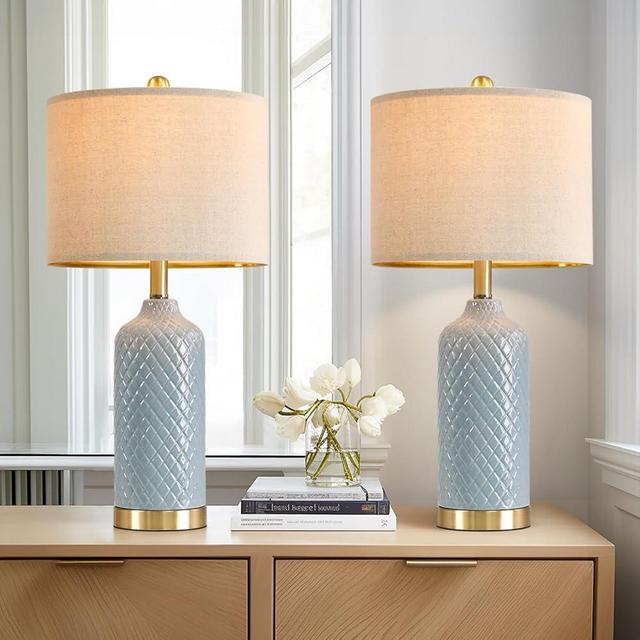 G-SAFAVA 24.25" Table Lamps Set of 2 Modern Ceramic Blue Lamps for Living Room Farmhouse Bedside Lamps Boho Lamps for Night Stands Costal Bedroom Lamps Side Table Lamps End Table Lamps